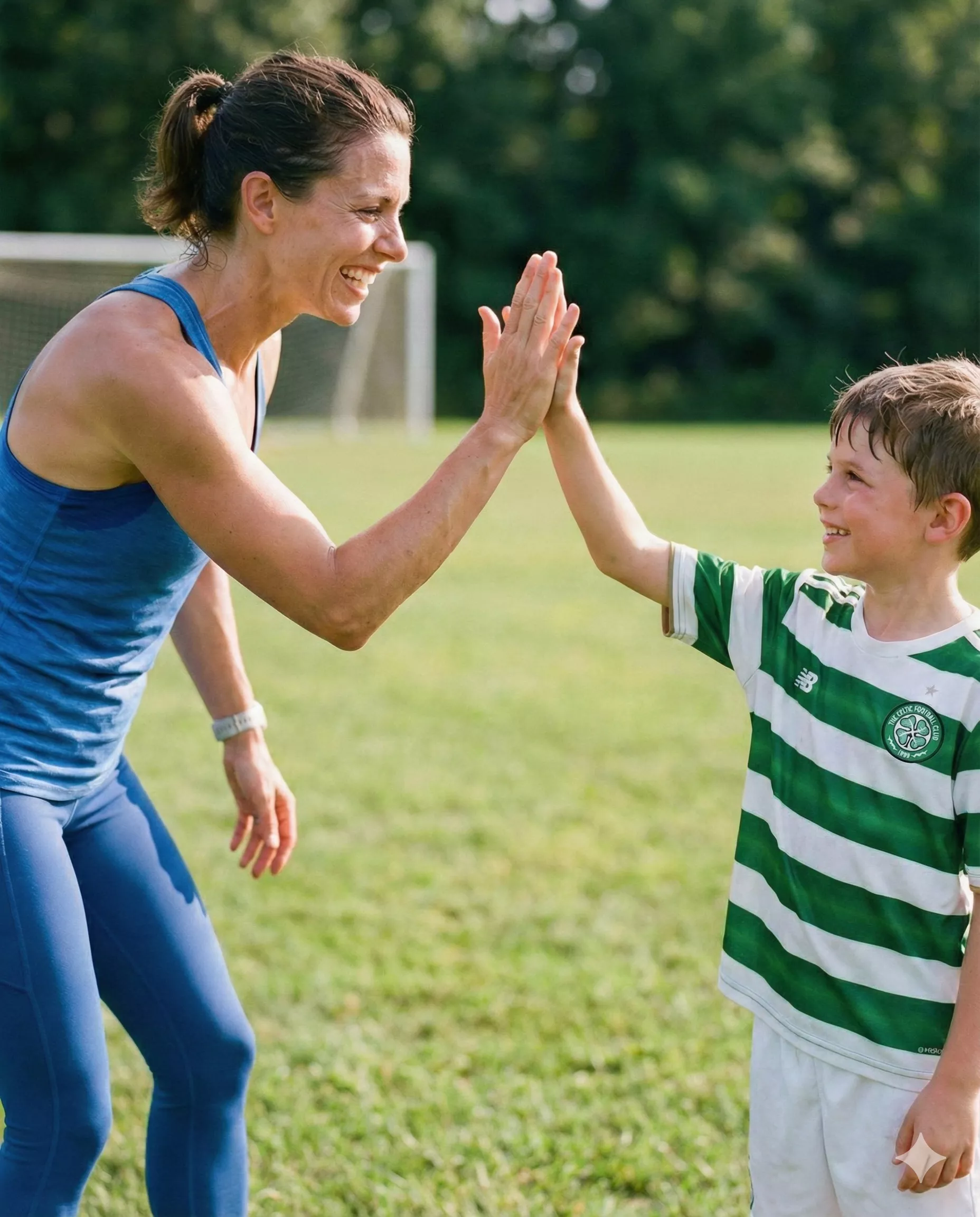 Mamma e bambino che si danno il cinque durante un'attività sportiva